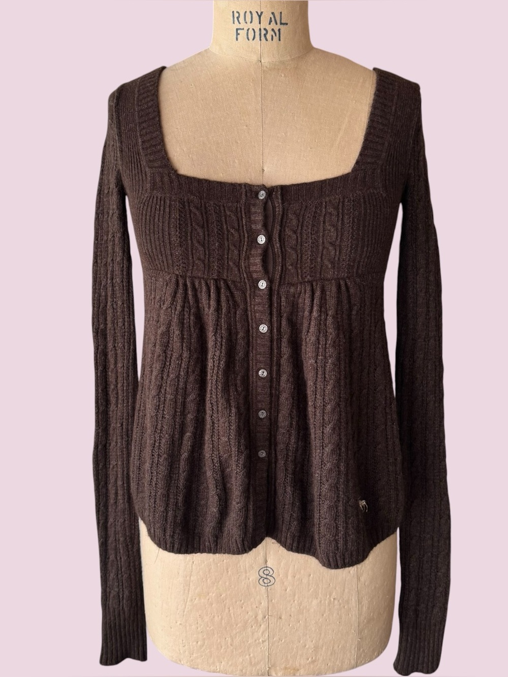 Vintage Y2K Abercrombie & Fitch Brown Knit Babydoll Long Sleeve Top